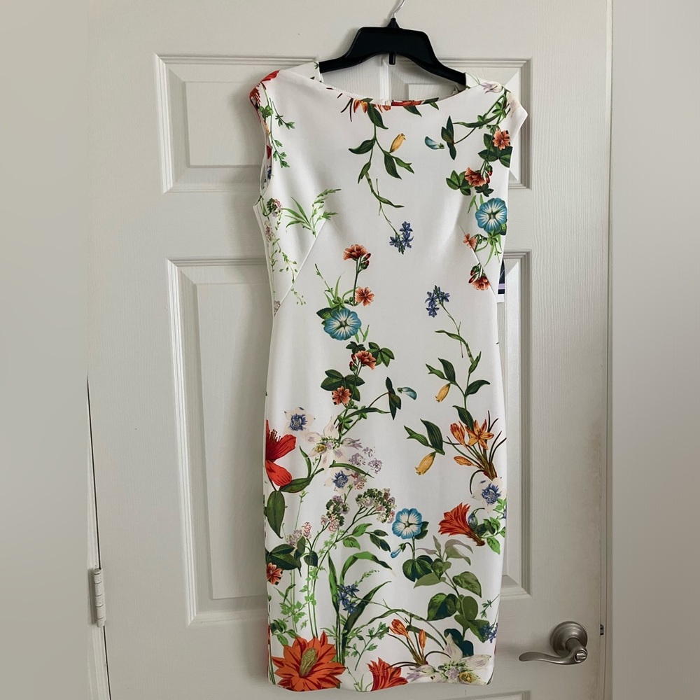 Beautiful Ivory Printed Gabby Skye Dress with Back Zipper, Size 6, New With Tags